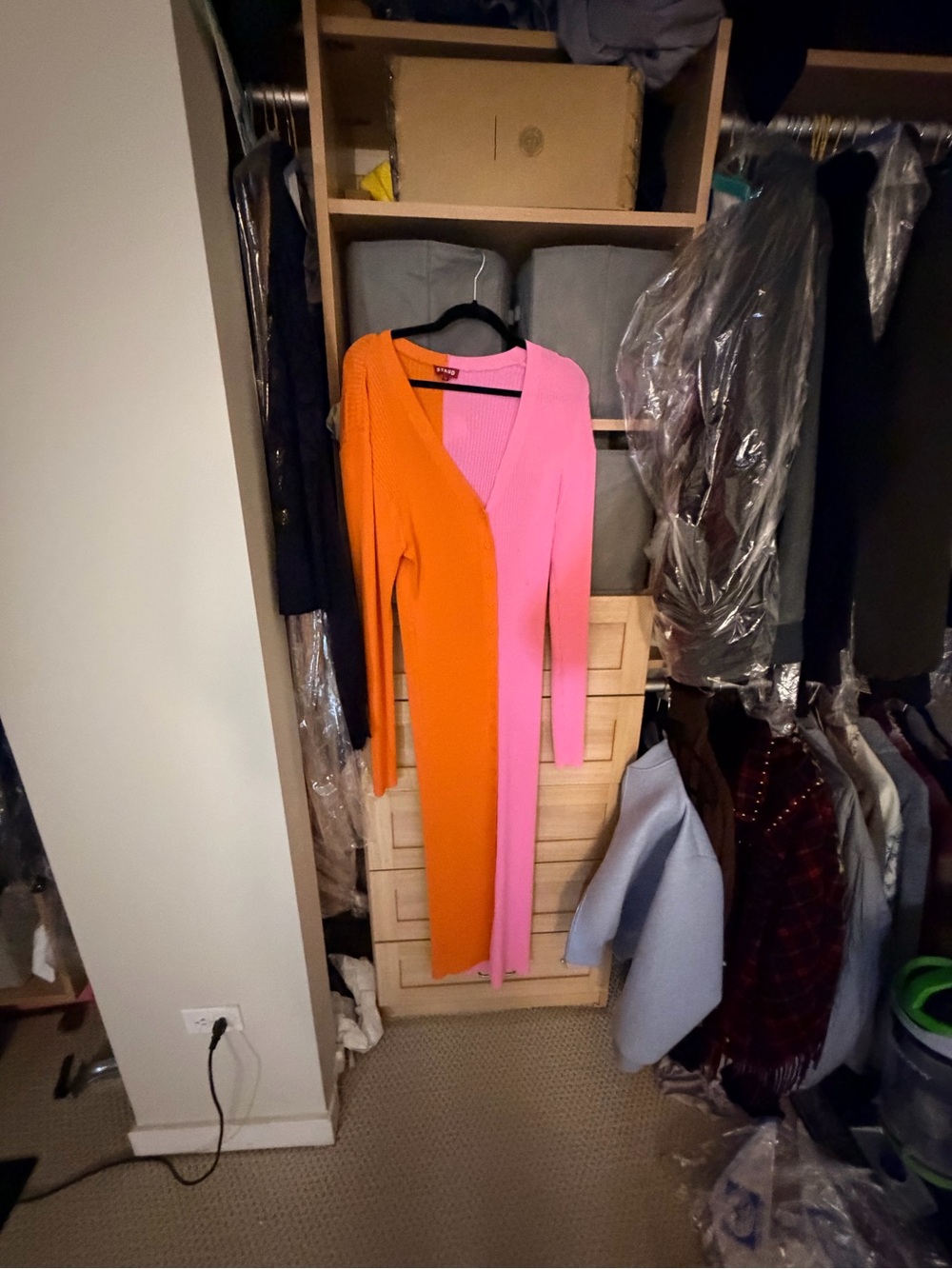 Colorblock Long Sleeve Staud Dress - Pink & Orange